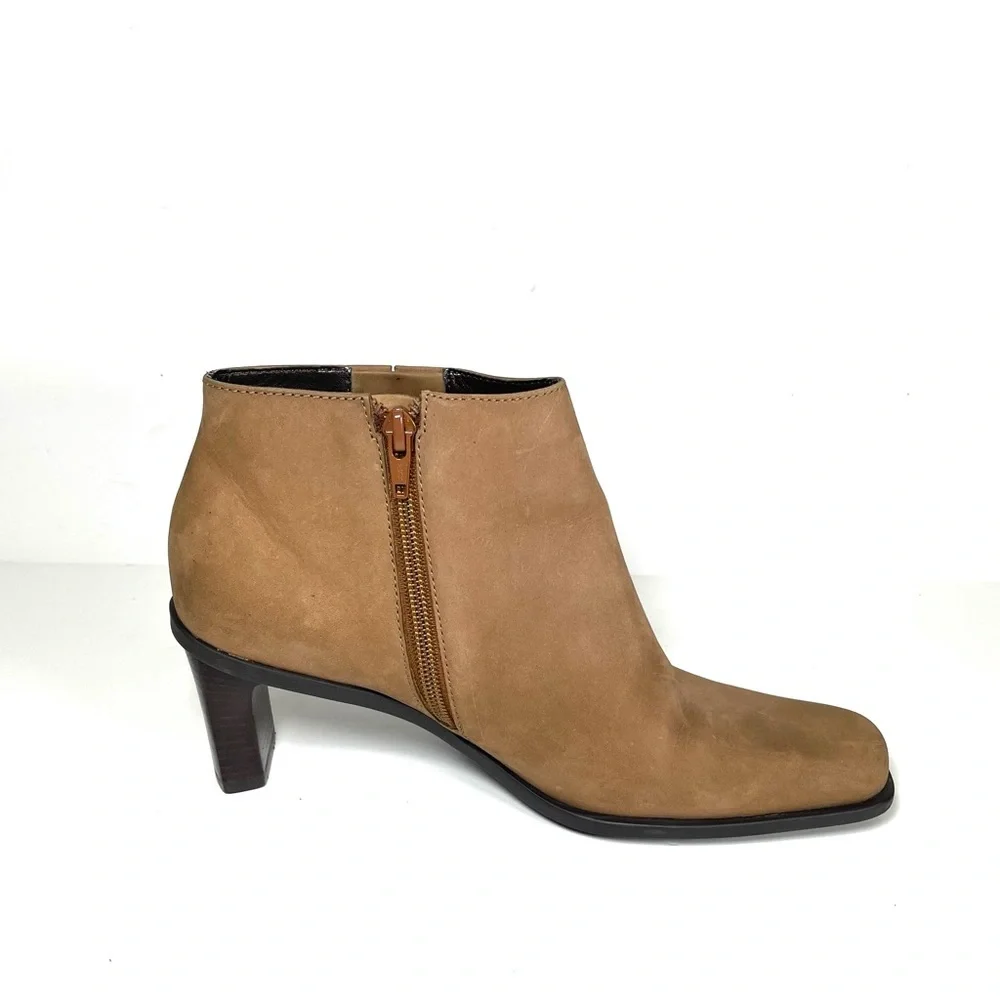 Etienne Aigner Saddle Ankle Boots‎ Square Toe Brown Leather Zip Up Size 8M